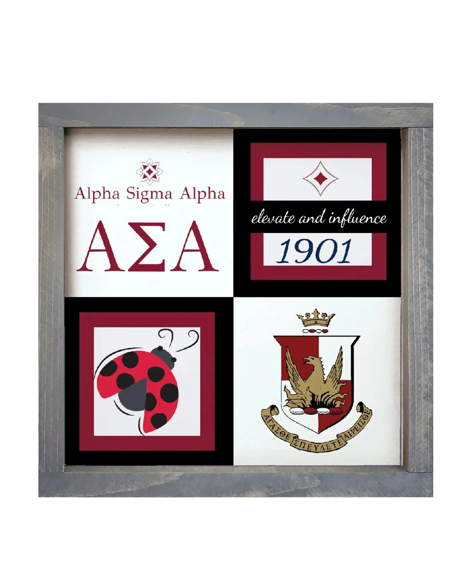 Alpha Sigma Alpha 12x12 Wood Framed Sign - Classic Color Block Weathered Gray Wall Art & Signs