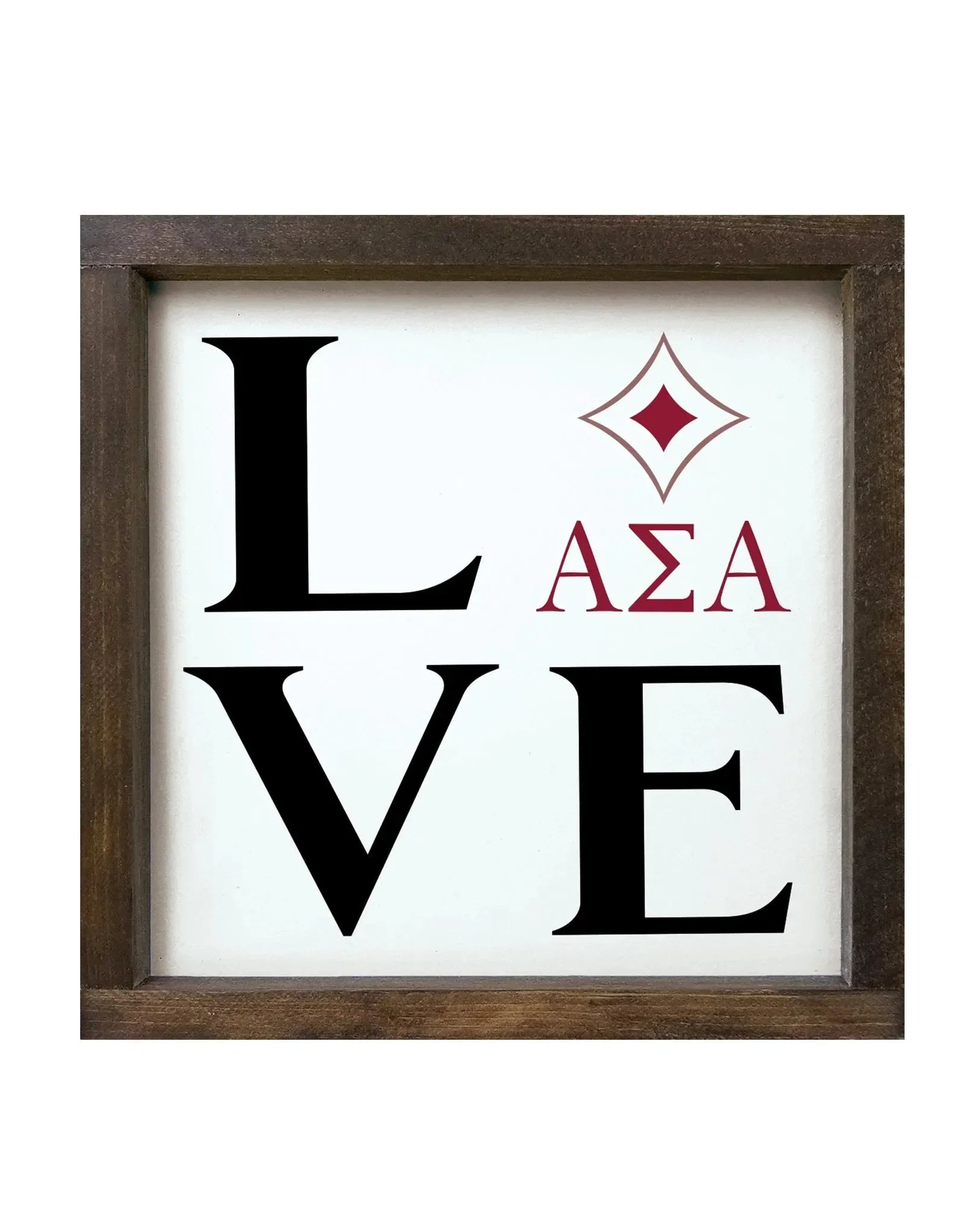 Alpha Sigma Alpha 12x12 Wood Framed Sign - LOVE Walnut Stain Wall Art & Signs
