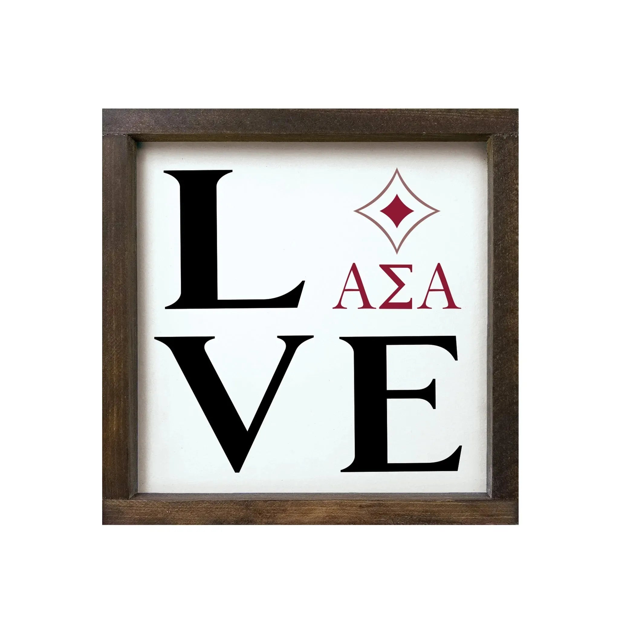 Alpha Sigma Alpha 12x12 Wood Framed Sign - LOVE Walnut Stain Wall Art & Signs