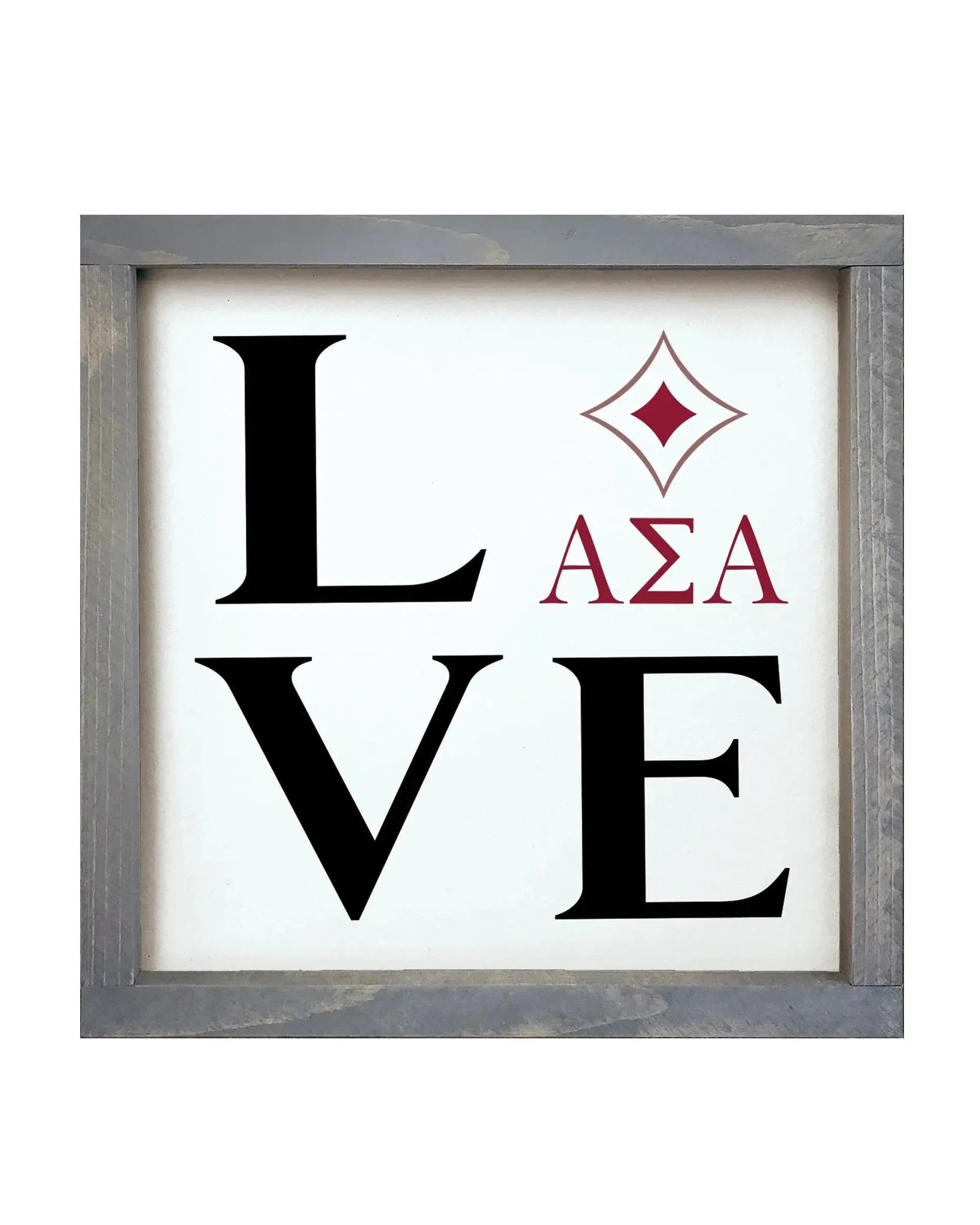 Alpha Sigma Alpha 12x12 Wood Framed Sign - LOVE Badgemark Weathered Gray Wall Art & Signs