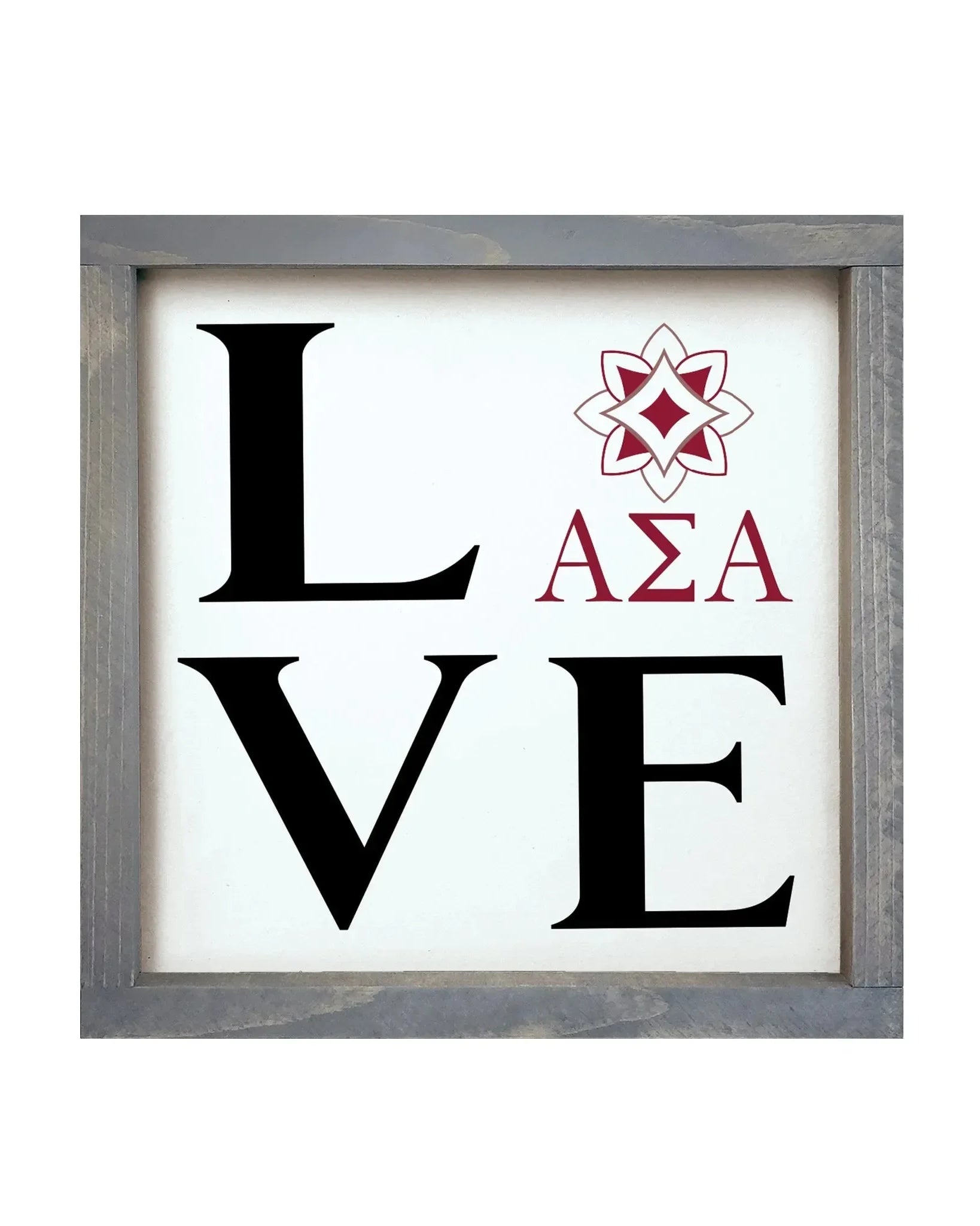 Alpha Sigma Alpha 12x12 Wood Framed Sign - LOVE Logomark Weathered Gray Wall Art & Signs