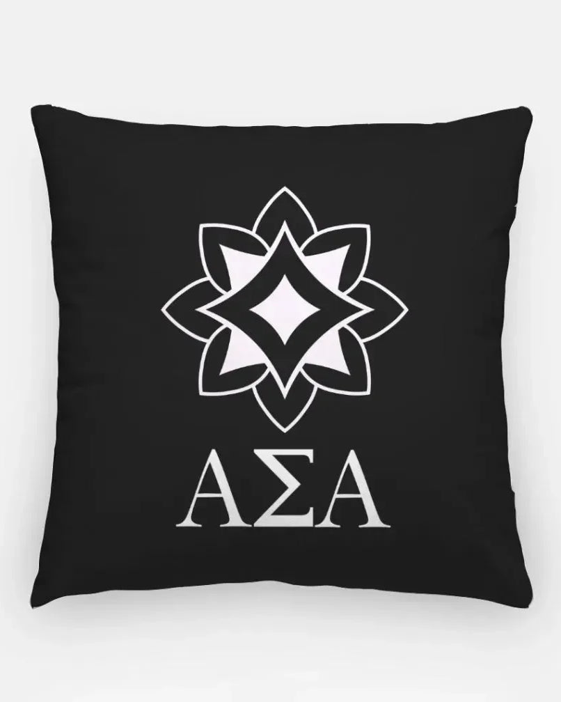 Alpha Sigma Alpha 18" Throw Pillow Cover - Logomark Greek Letters Black Pillow Covers