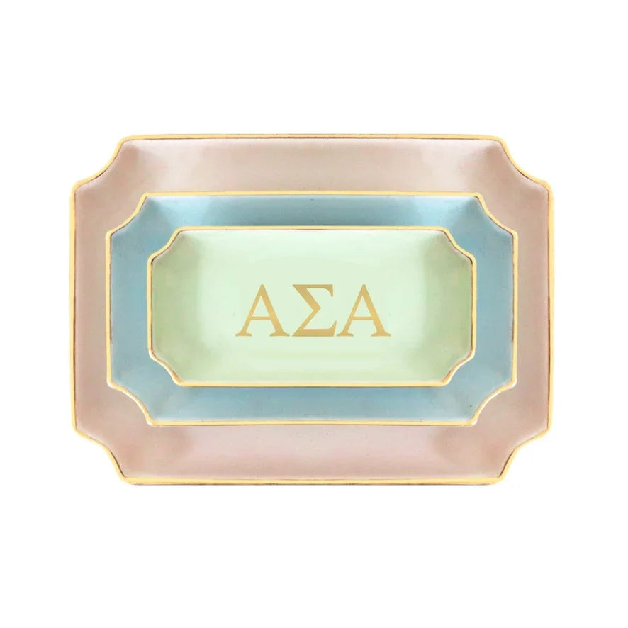 Alpha Sigma Alpha Gold Monogram Ceramic Decorative Tray