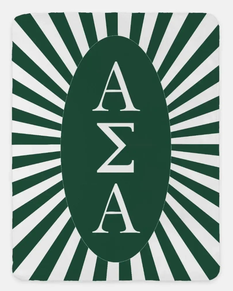 Alpha Sigma Alpha Starburst XL 60x80 Sherpa Throw Blanket Green Throw Blankets