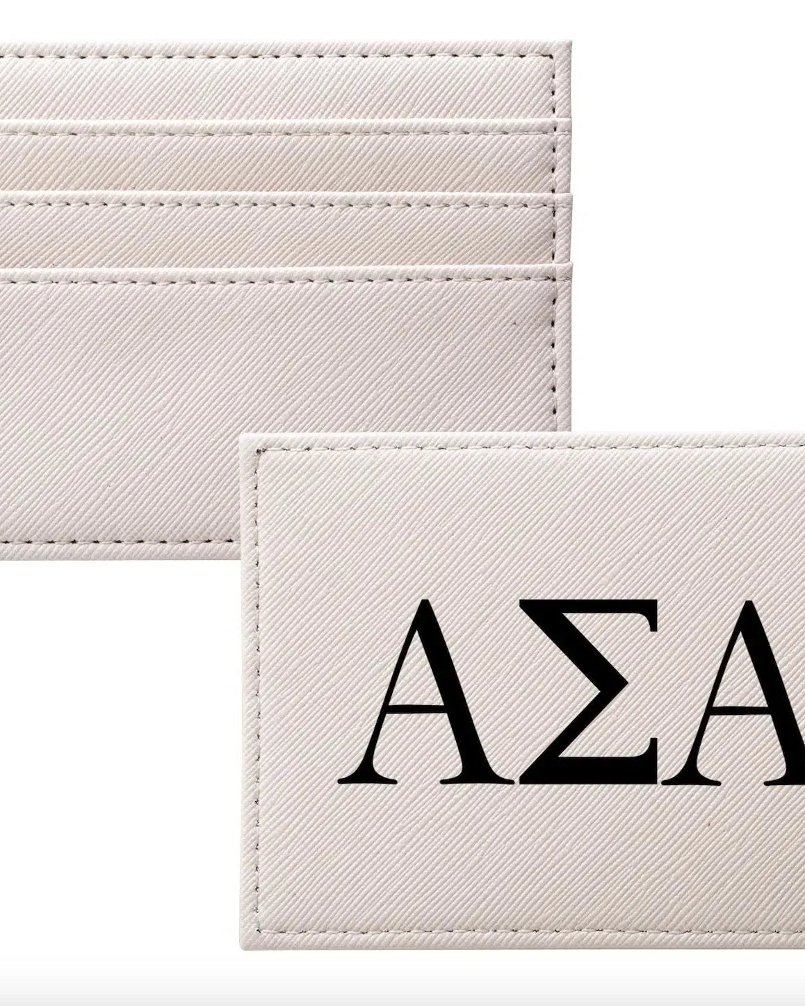 Alpha Sigma Alpha Vegan Saffiano Leather Keychain Card Holder - Greek Black Travel Wallet
