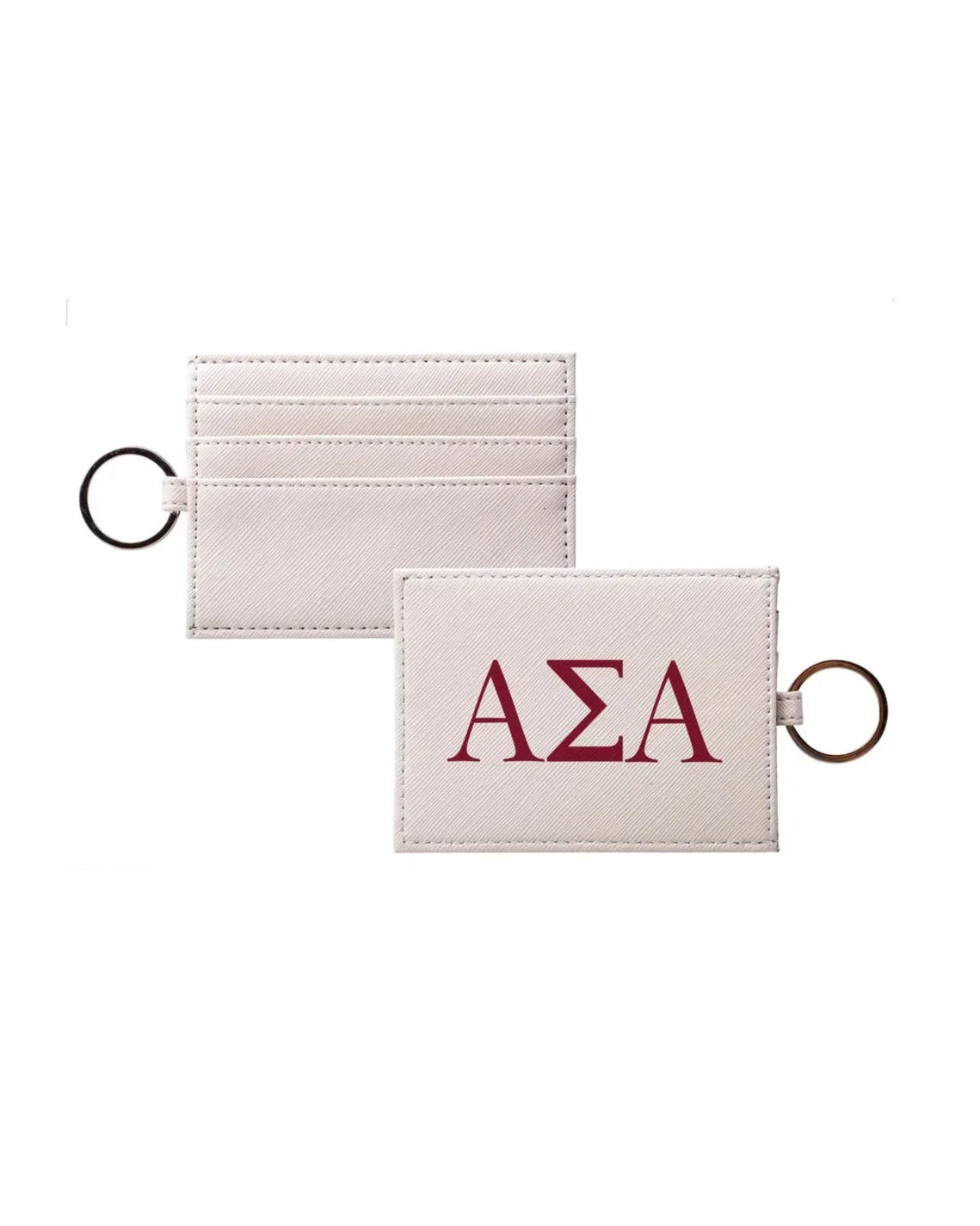 Alpha Sigma Alpha Vegan Saffiano Leather Keychain Card Holder - Greek Crimson Travel Wallet