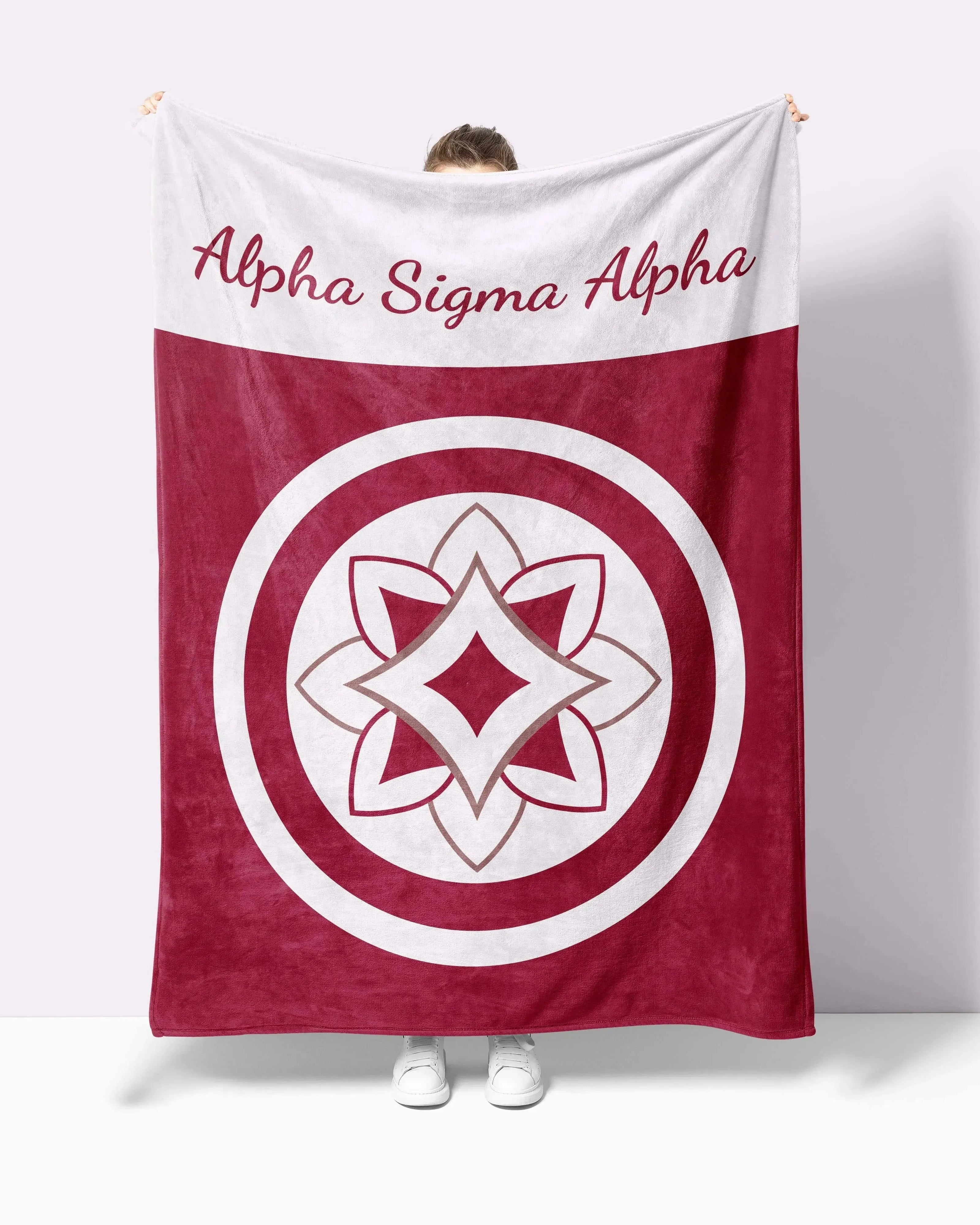Alpha Sigma Alpha XL 60x80 Sherpa Throw Blanket - Logomark Bullseye Throw Blankets