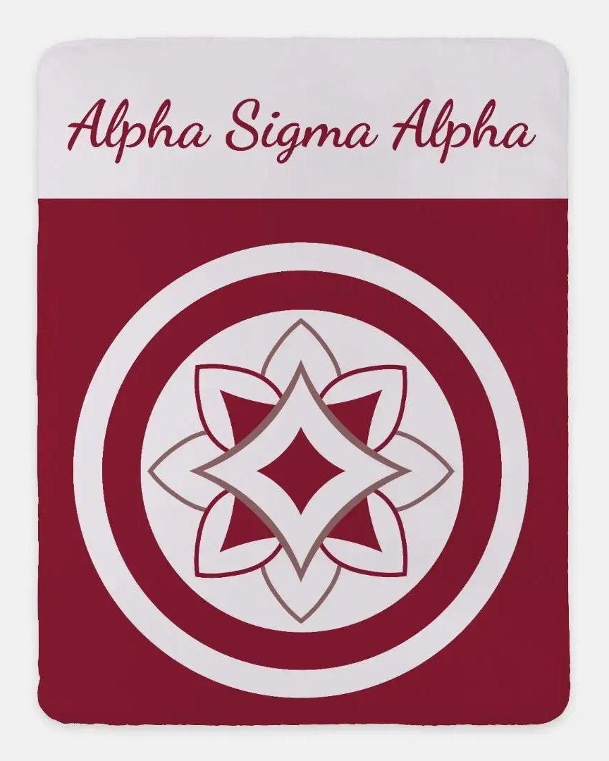 Alpha Sigma Alpha XL 60x80 Sherpa Throw Blanket - Logomark Bullseye Throw Blankets