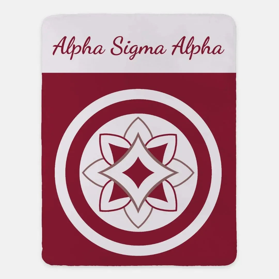 Alpha Sigma Alpha XL 60x80 Sherpa Throw Blanket - Logomark Bullseye Throw Blankets