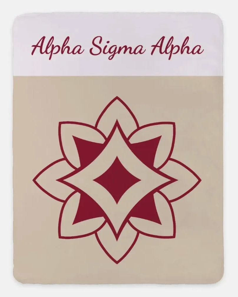 Alpha Sigma Alpha XL 60x80 Sherpa Throw Blanket - Wide Band Tan Throw Blankets