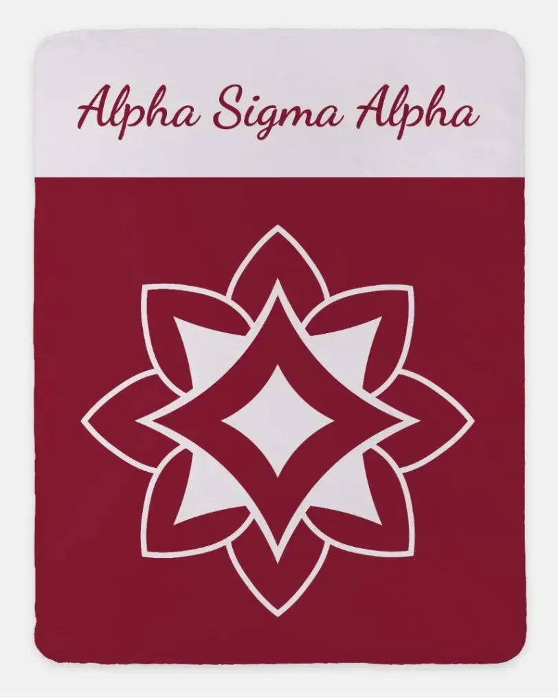 Alpha Sigma Alpha XL 60x80 Sherpa Throw Blanket - Wide Band Crimson Throw Blankets