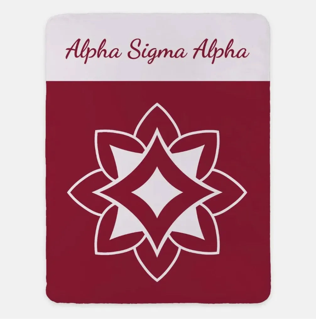 Alpha Sigma Alpha XL 60x80 Sherpa Throw Blanket - Wide Band Crimson Throw Blankets