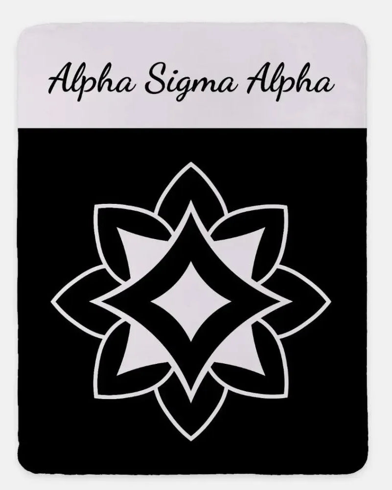 Alpha Sigma Alpha XL 60x80 Sherpa Throw Blanket - Wide Band Black Throw Blankets