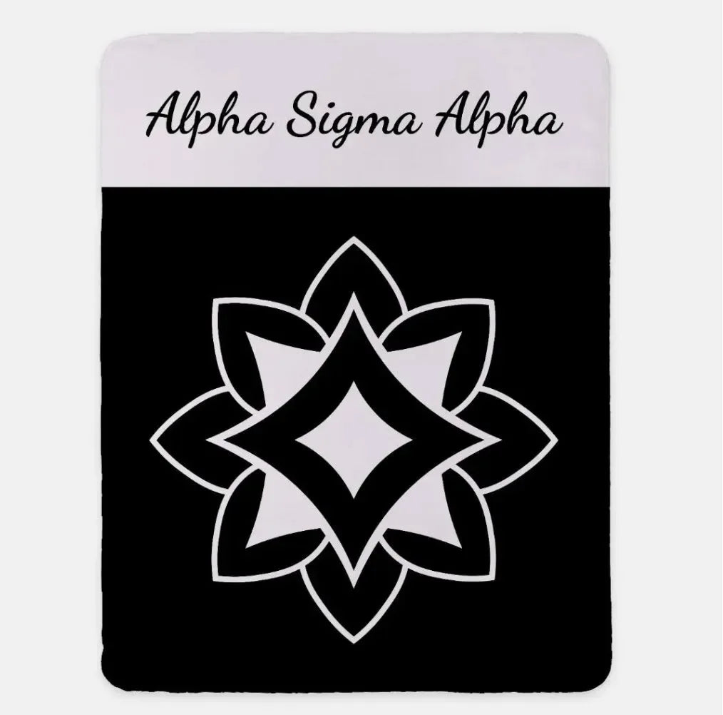 Alpha Sigma Alpha XL 60x80 Sherpa Throw Blanket - Wide Band Black Throw Blankets
