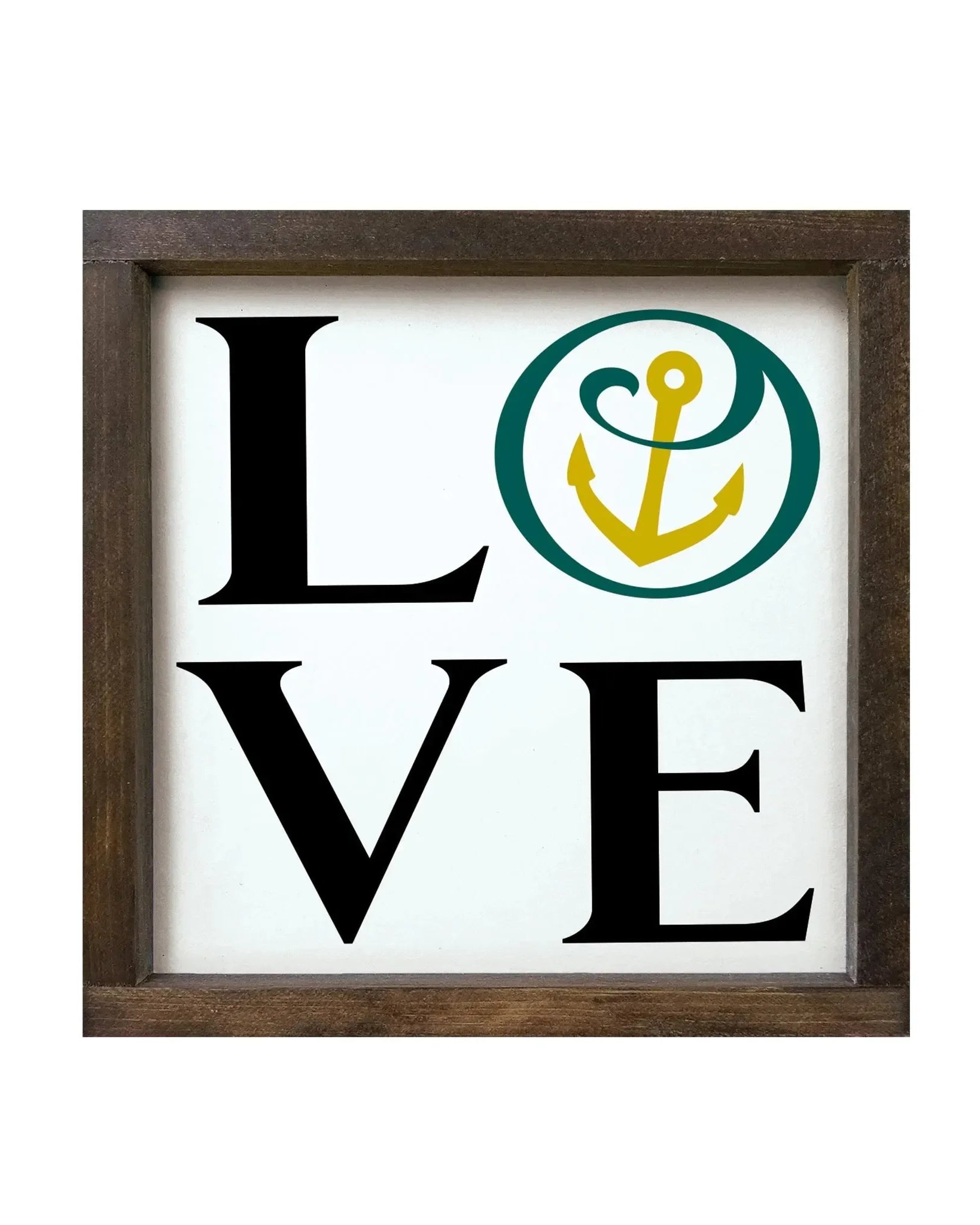 Alpha Sigma Tau 12x12 Wood Framed Sign - LOVE Anchor Mark Walnut Stain Wall Art & Signs