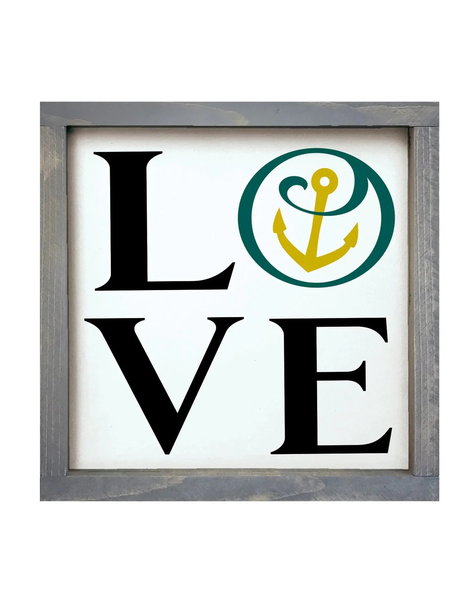 Alpha Sigma Tau 12x12 Wood Framed Sign - LOVE Anchor Mark Weathered Gray Wall Art & Signs