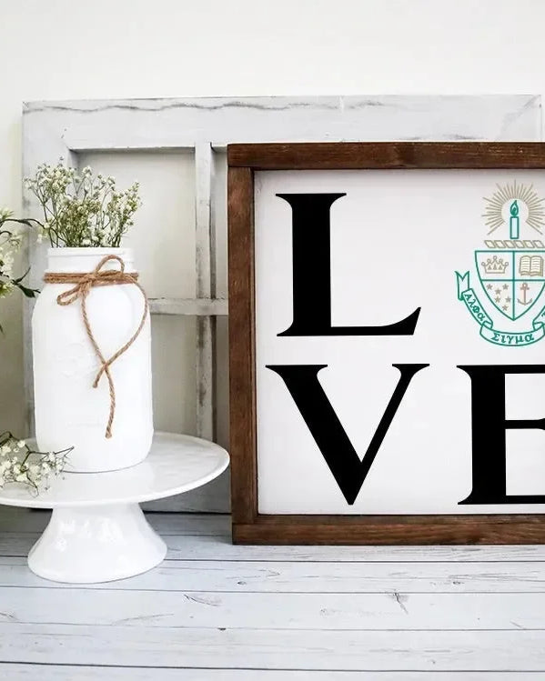 Alpha Sigma Tau 12x12 Wood Framed Sign - LOVE Wall Art & Signs