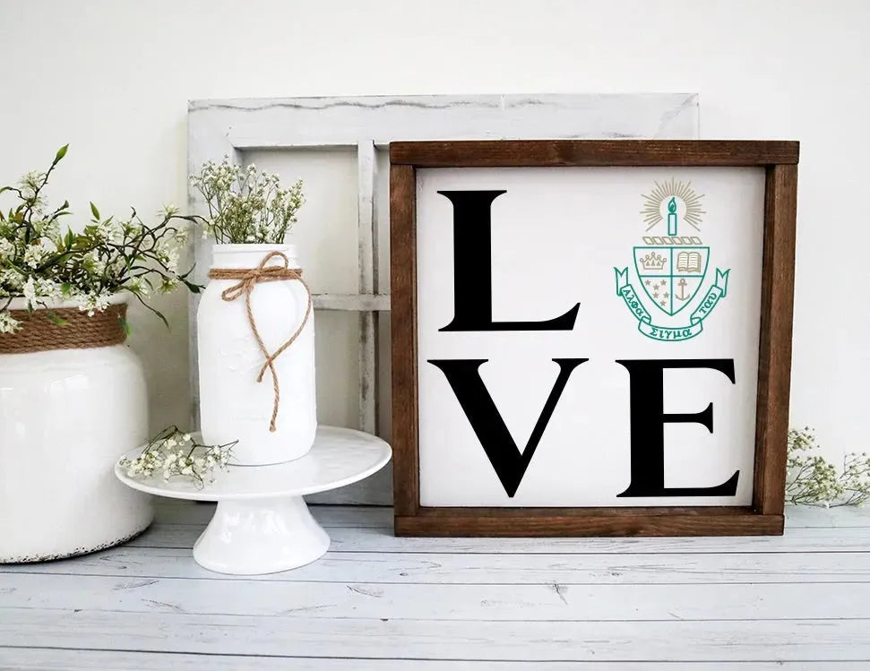 Alpha Sigma Tau 12x12 Wood Framed Sign - LOVE Wall Art & Signs