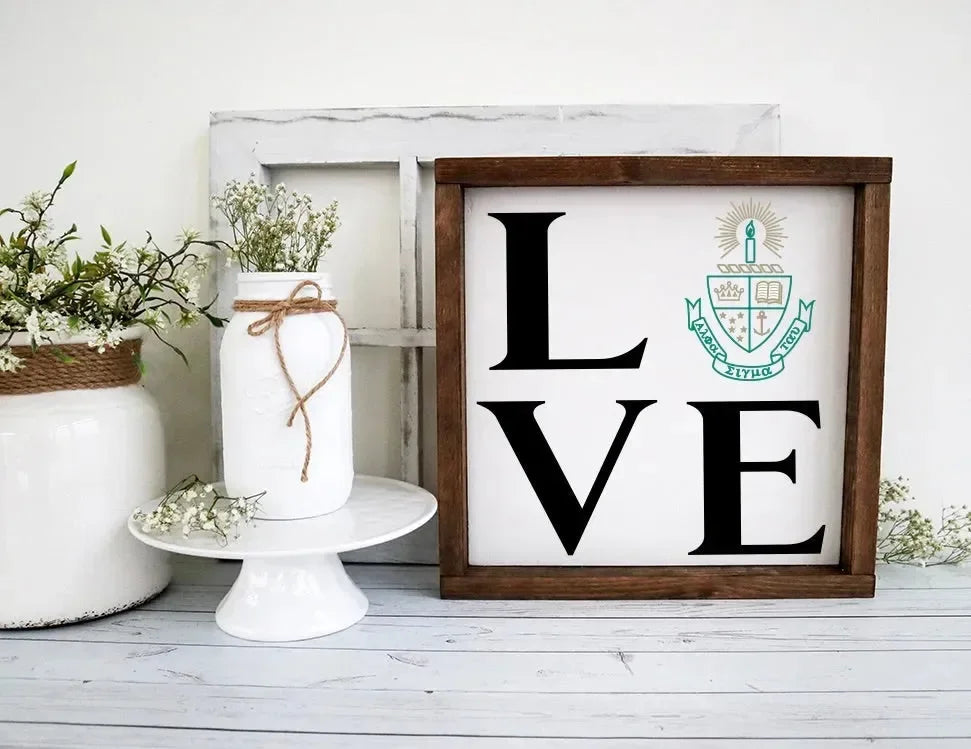 Alpha Sigma Tau 12x12 Wood Framed Sign - LOVE Wall Art & Signs