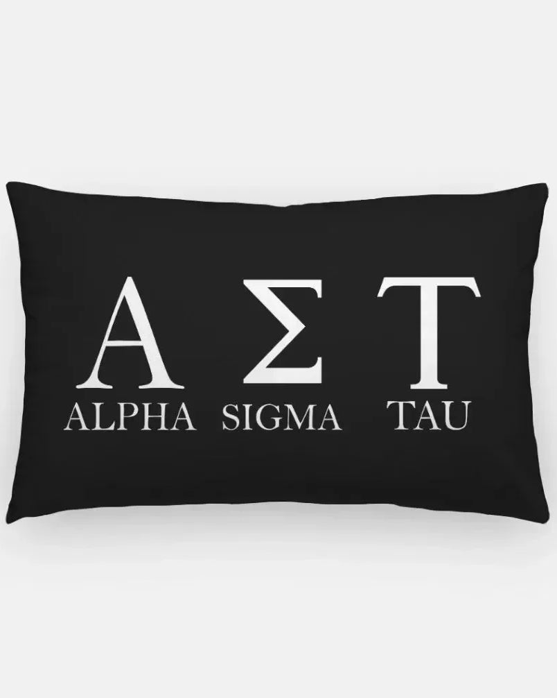 Alpha Sigma Tau Lumbar Pillow Cover - Greek Letters Black Pillow Covers