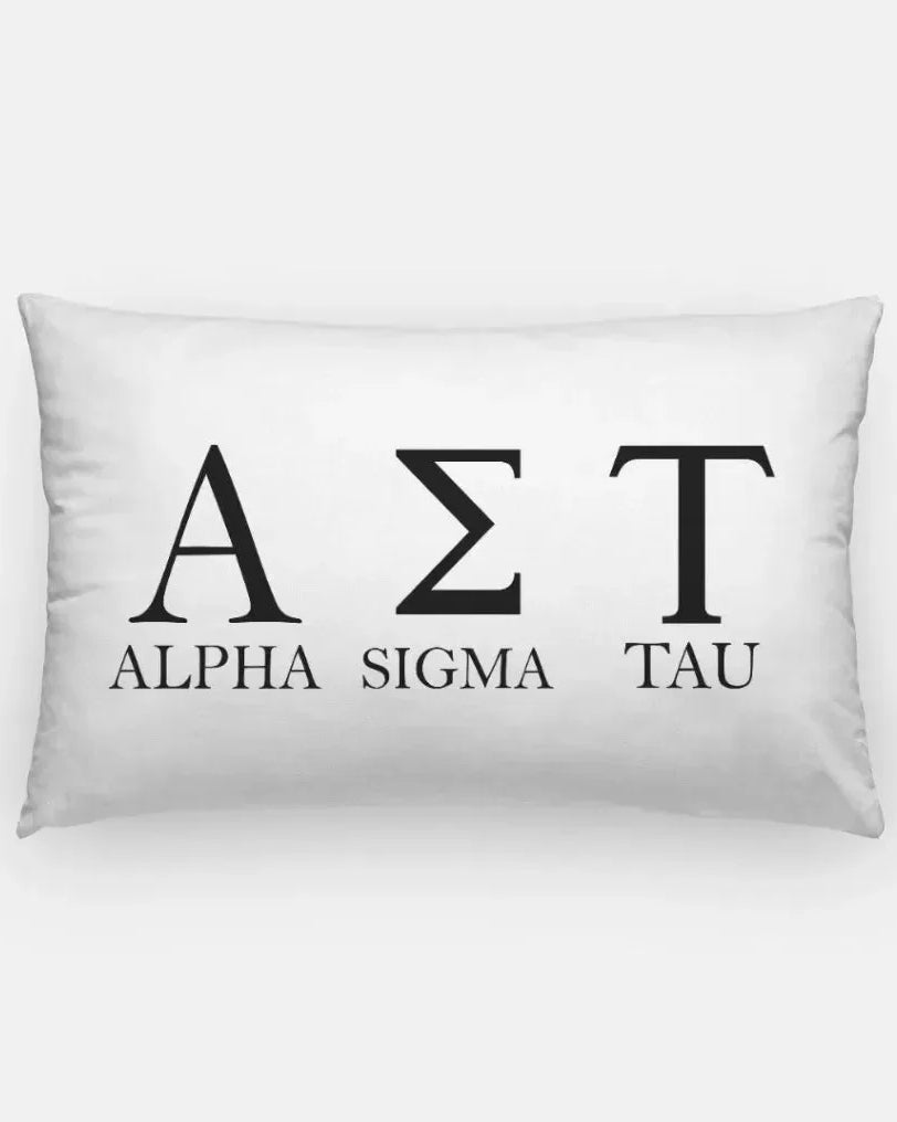 Alpha Sigma Tau Lumbar Pillow Cover - Greek Letters White Pillow Covers