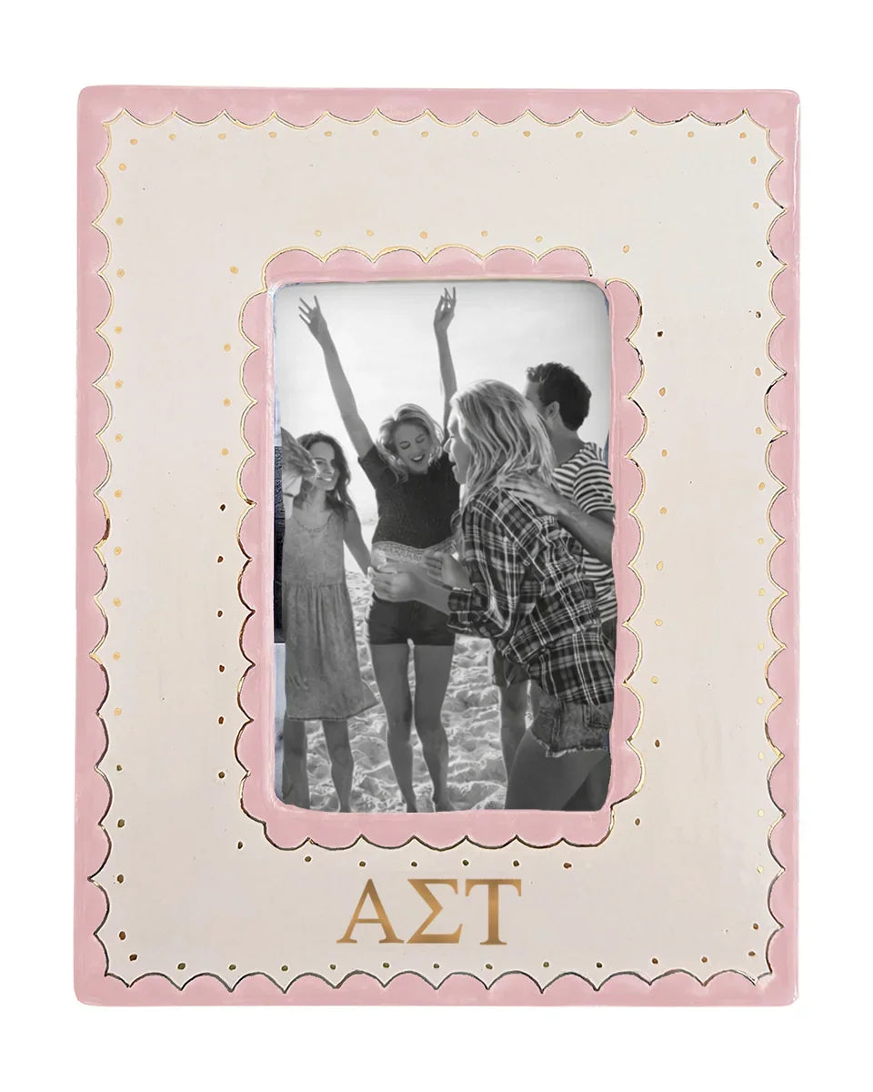 Alpha Sigma Tau Scallop Monogrammed Picture Frame Pink