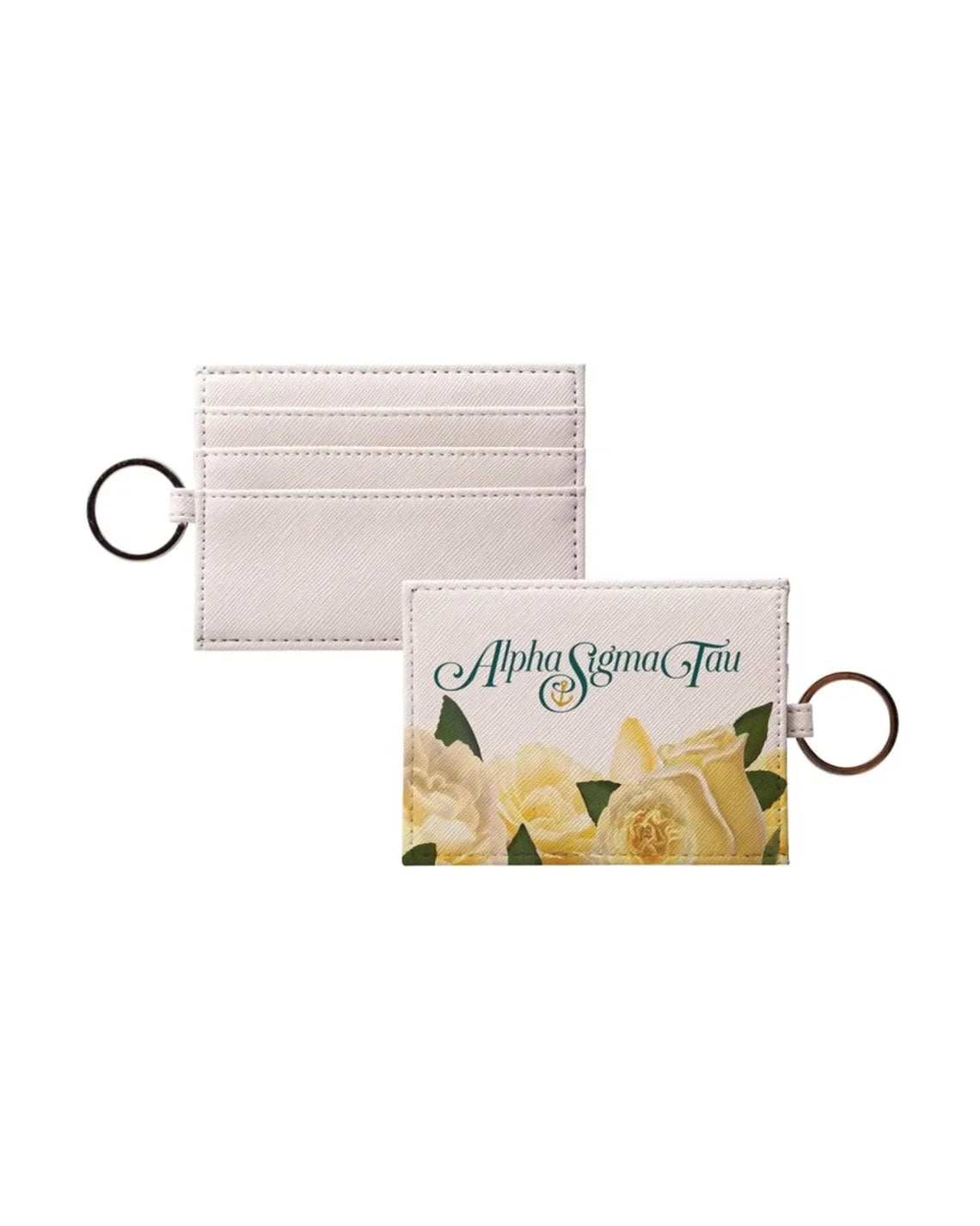 Alpha Sigma Tau Vegan Saffiano Leather Card Holder - Roses Travel Wallet