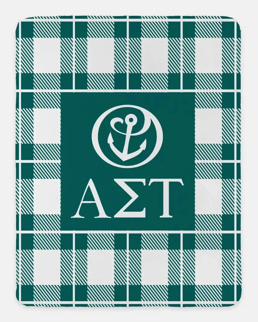 Alpha Sigma Tau XL 60x80 Plaid Sherpa Throw Blanket Throw Blankets