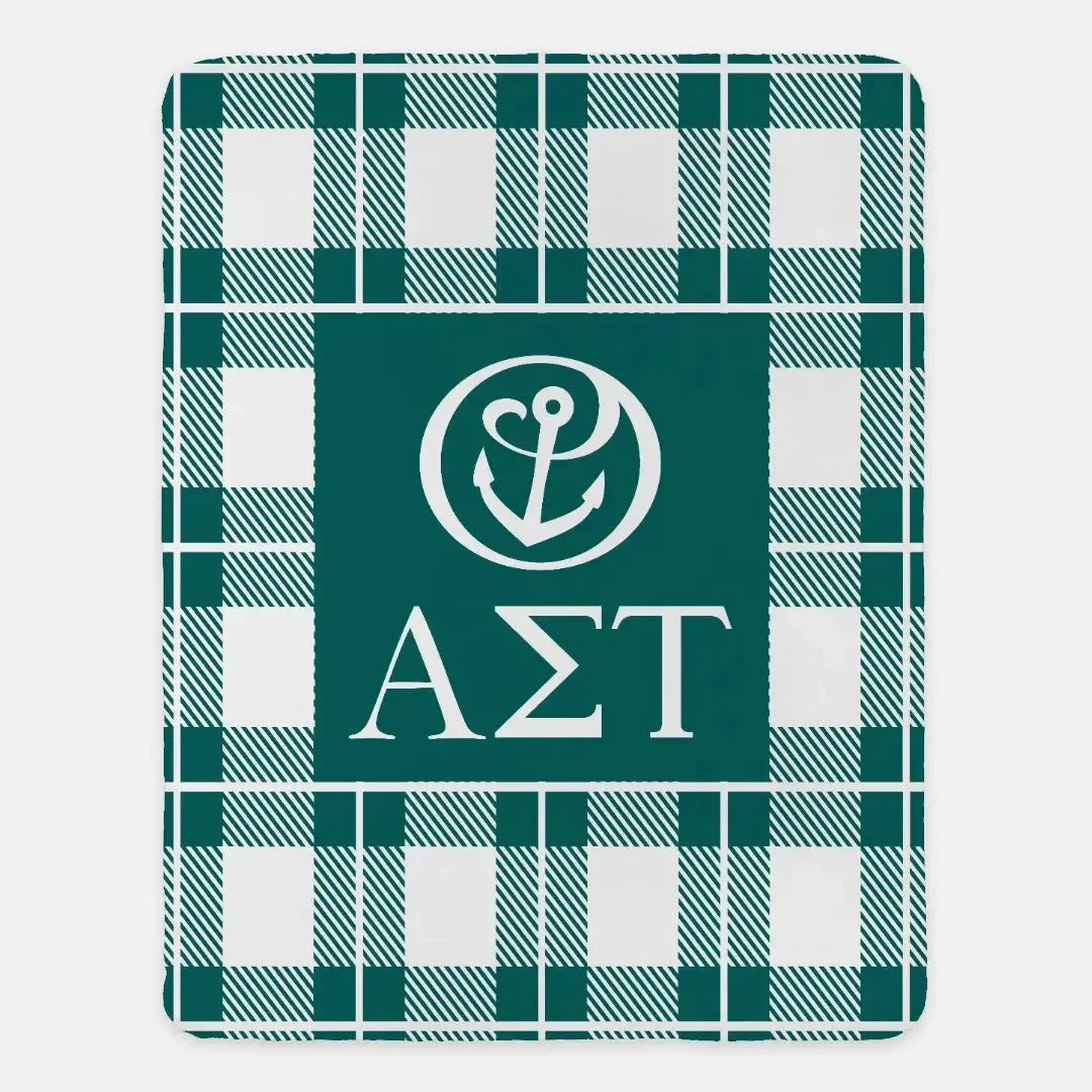 Alpha Sigma Tau XL 60x80 Plaid Sherpa Throw Blanket Throw Blankets
