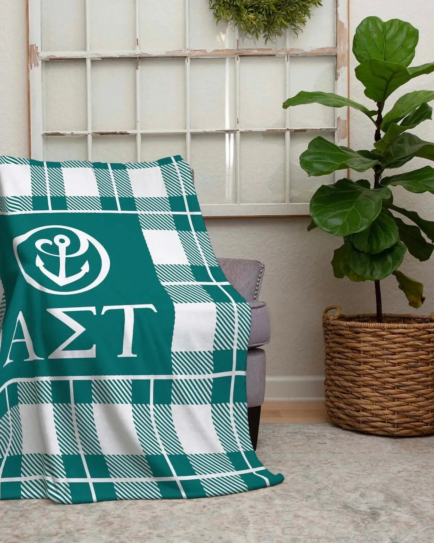 Alpha Sigma Tau XL 60x80 Plaid Sherpa Throw Blanket Throw Blankets