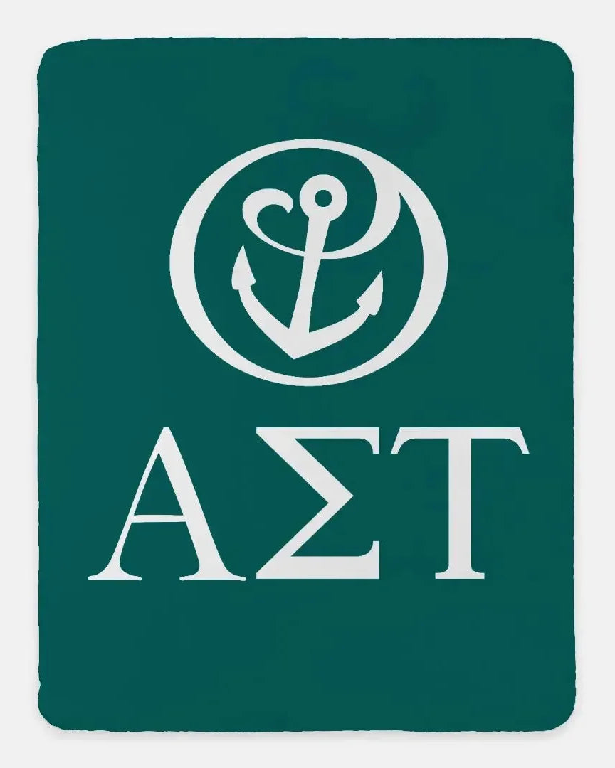 Alpha Sigma Tau XL 60x80 Sherpa Throw Blanket - Large Logo Throw Blankets