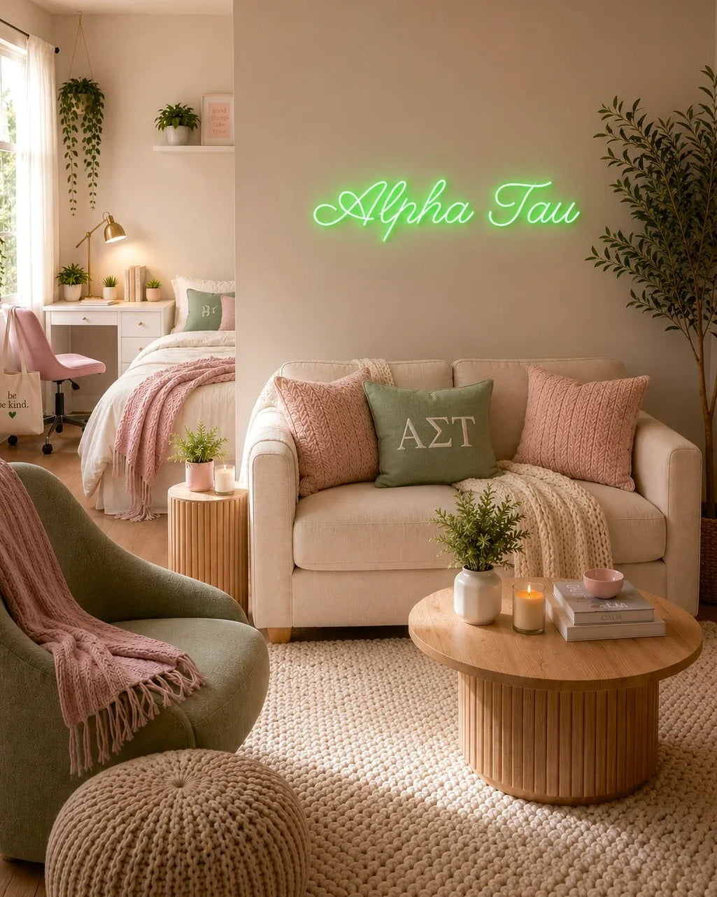 Alpha Tau LED Neon Script Sign w/ Dimmer | Dorm Wall Art | Custom Gift
