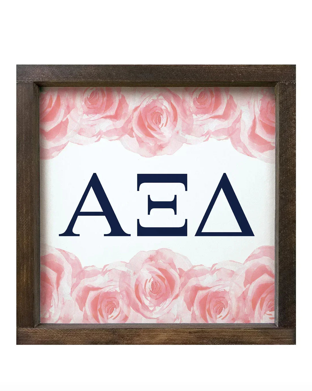 Alpha Xi Delta Wood Framed Sign - Pink Roses - 12"x12" | AXiD Gifts