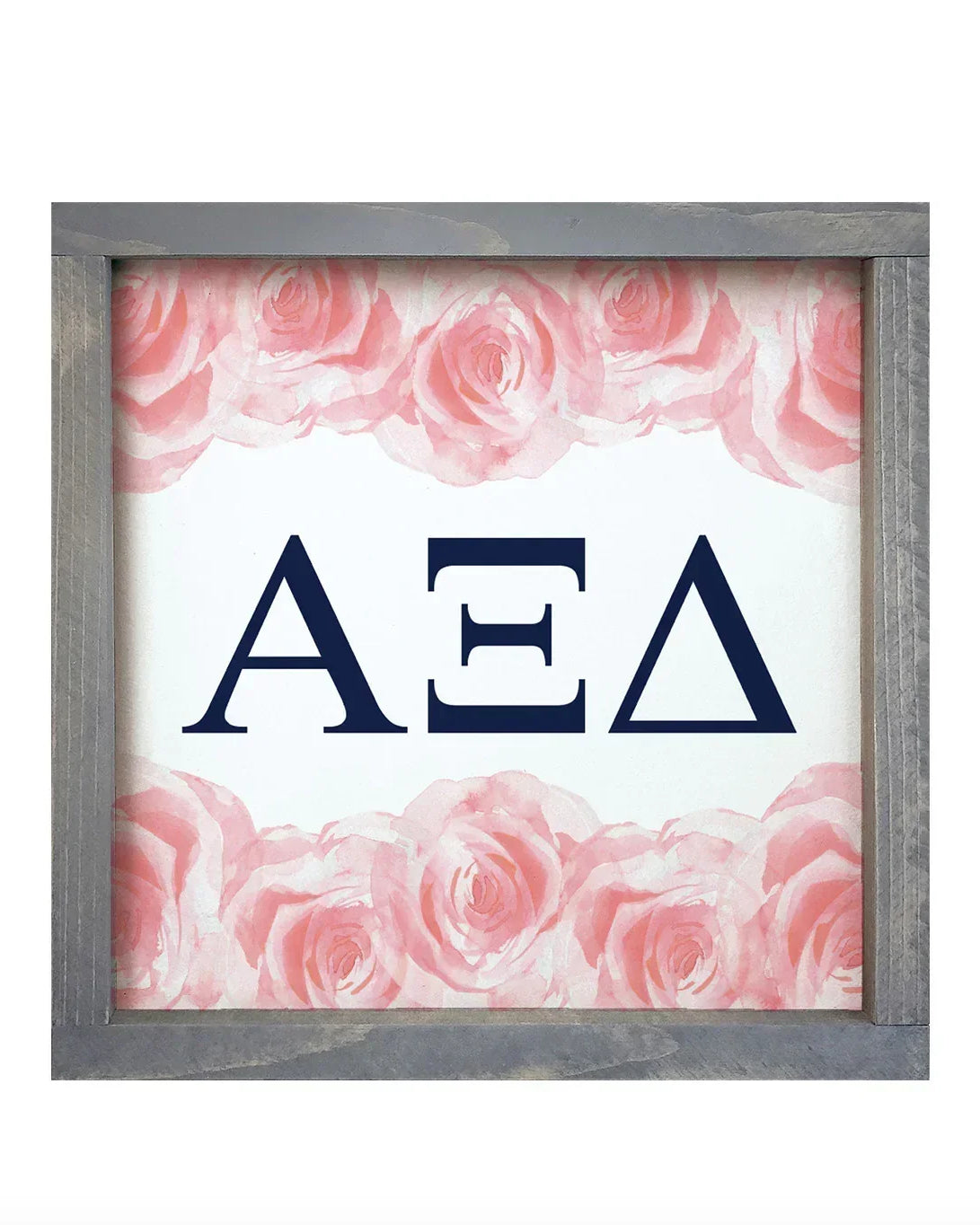 Alpha Xi Delta Wood Framed Sign - Pink Roses - 12"x12" | AXiD Gifts