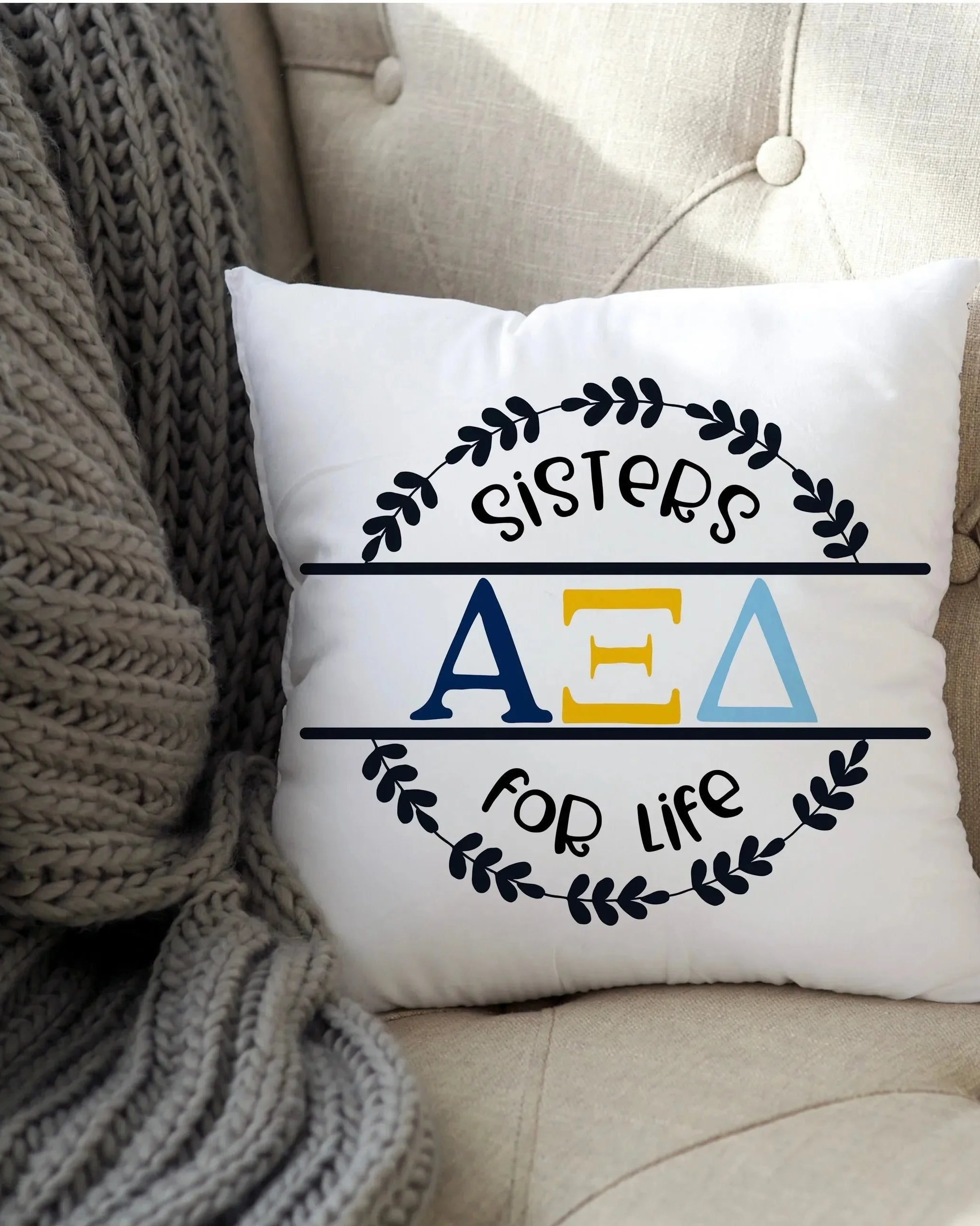 Alpha Xi Delta 18" Throw Pillow Cover - Sisters For Life Pillow Covers