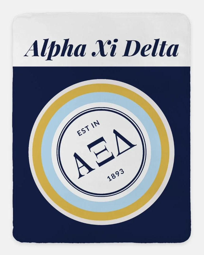 Alpha Xi Delta Bullseye Badge 60x80 Sherpa Blanket | AXiD