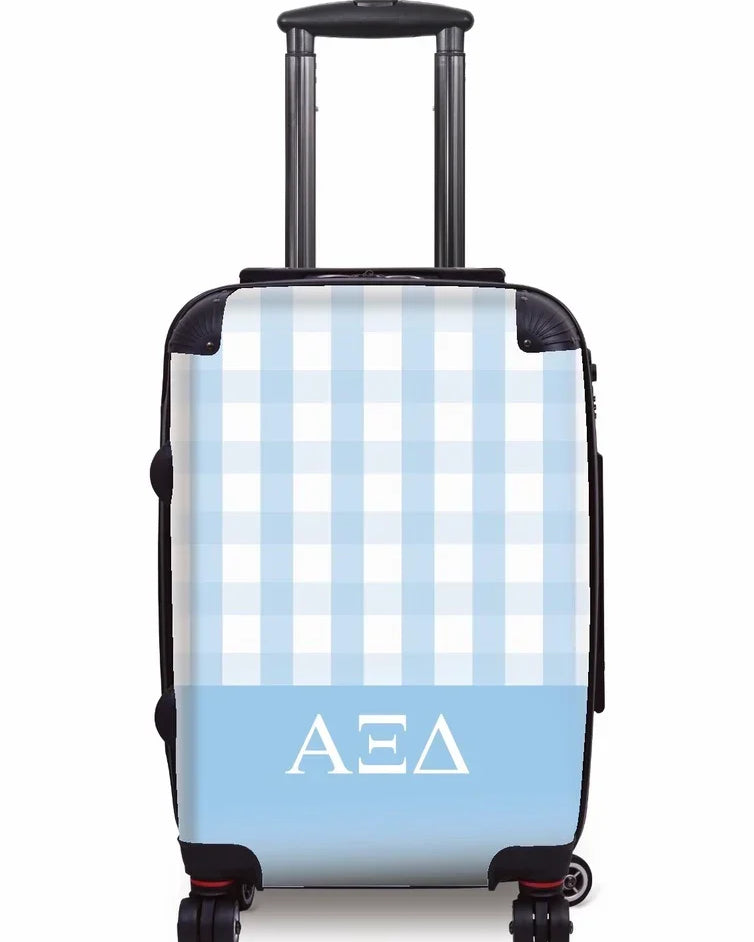 Alpha Xi Delta Carry-on Suitcase - Gingham Griffin Blue Suitcases