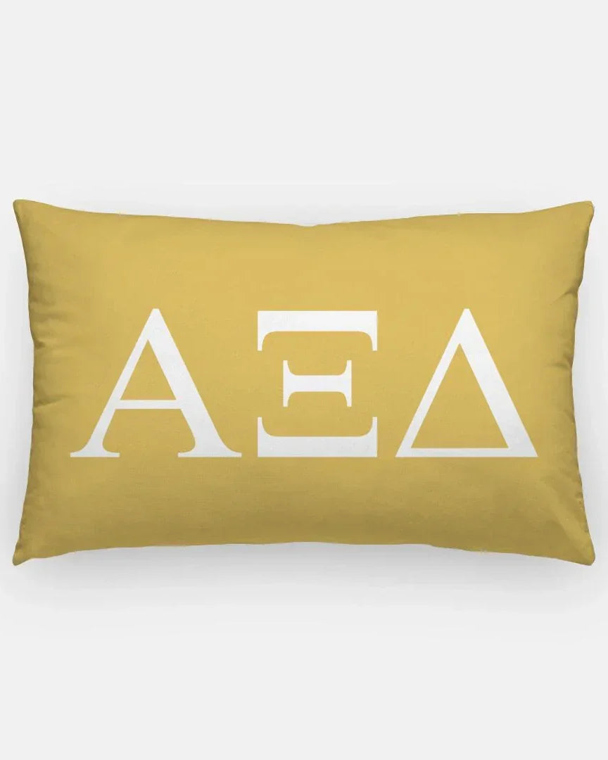 Alpha Xi Delta Lumbar Throw Pillow Greek Letters Gold White