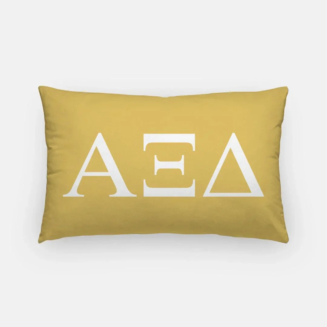 Alpha Xi Delta Lumbar Throw Pillow Greek Letters Gold White