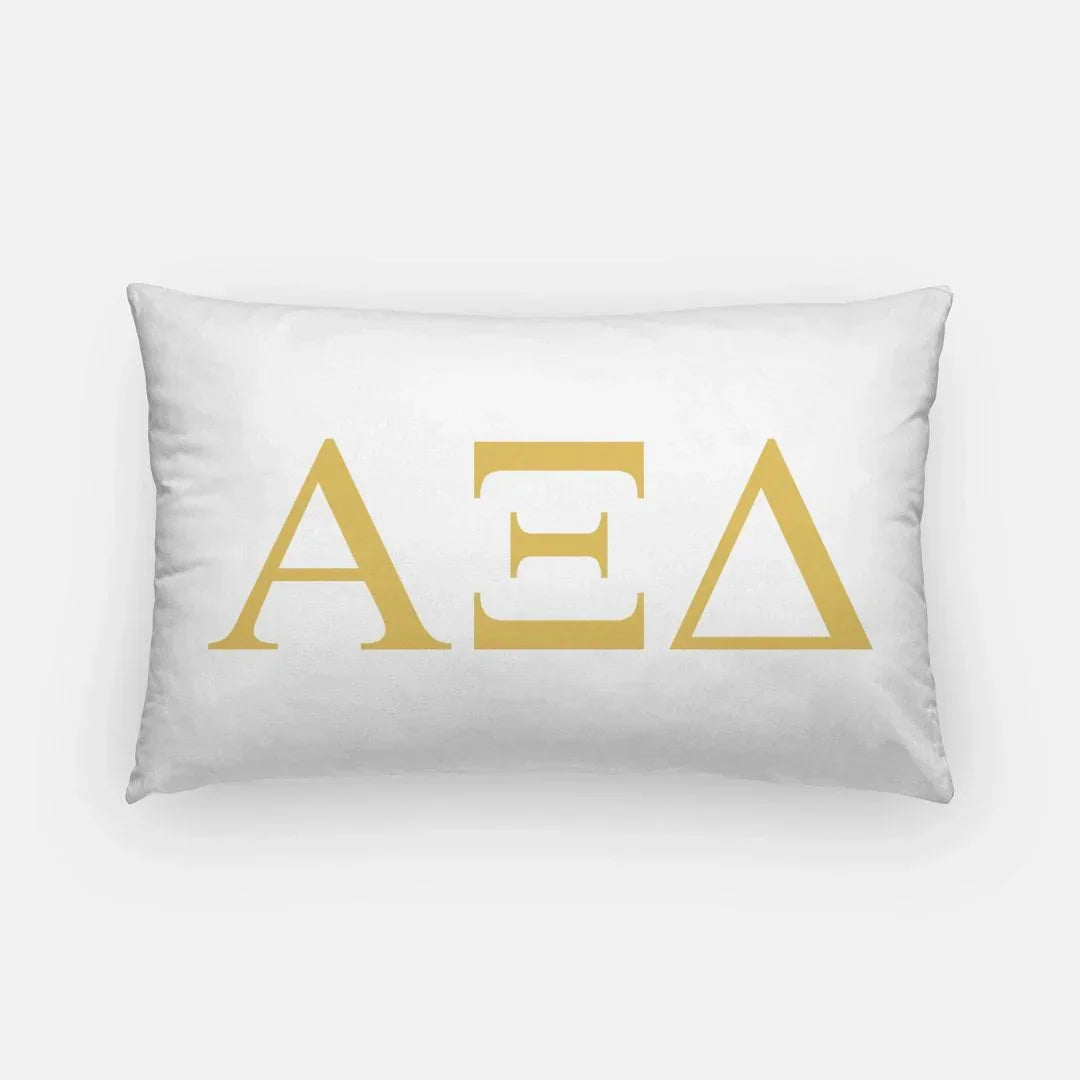 Alpha Xi Delta Lumbar Throw Pillow Greek Letters White Gold