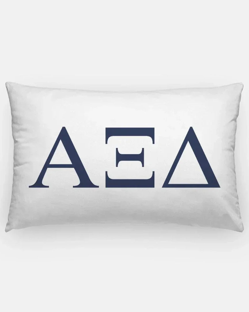 Alpha Xi Delta Lumbar Throw Pillow Greek Letters White Navy Blue