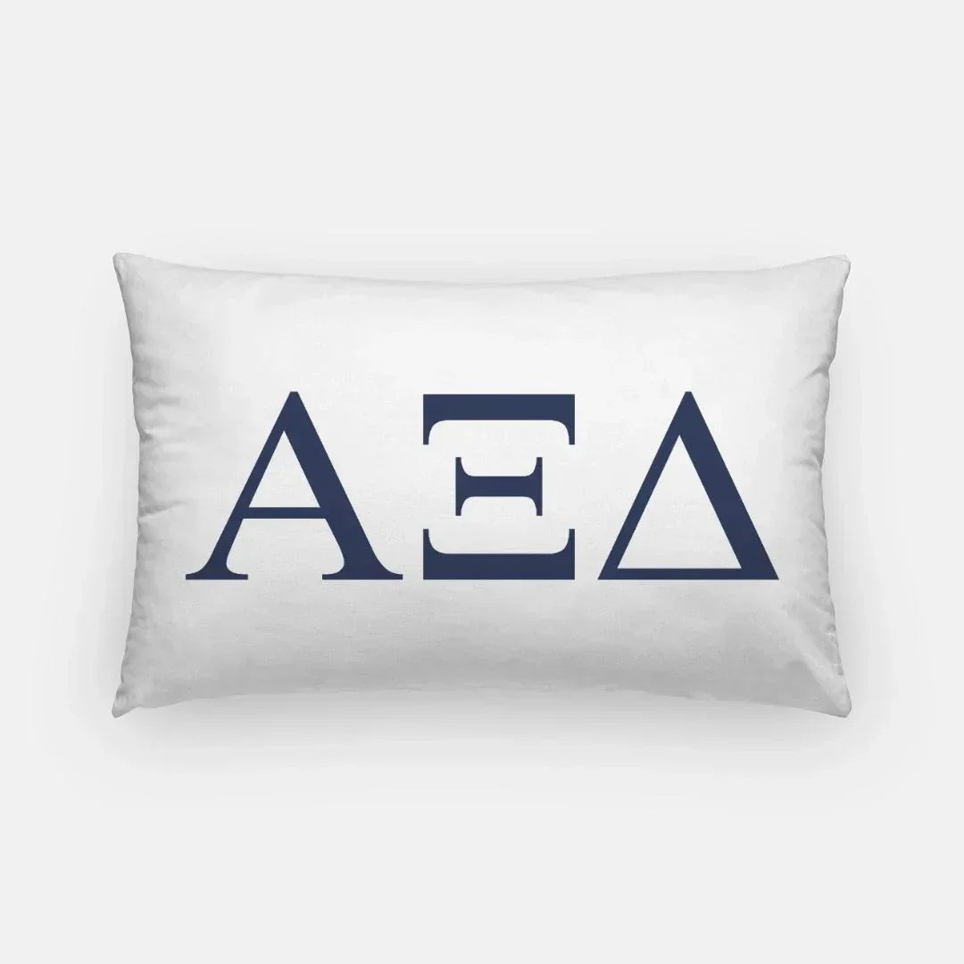 Alpha Xi Delta Lumbar Throw Pillow Greek Letters White Navy Blue