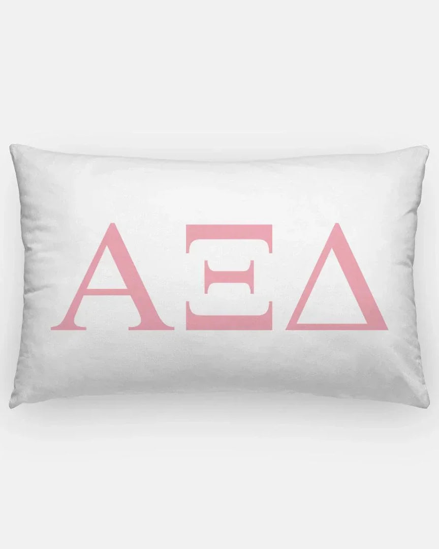 Alpha Xi Delta Lumbar Throw Pillow Greek Letters White Pink