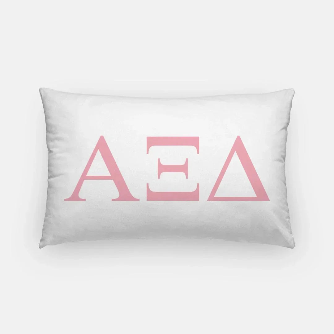 Alpha Xi Delta Lumbar Throw Pillow Greek Letters White Pink