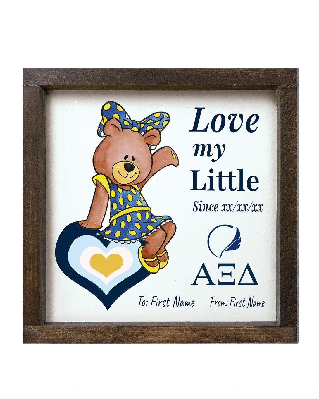 Personalized Alpha Xi Delta 12x12 Love My Big Little Wood Framed Sign