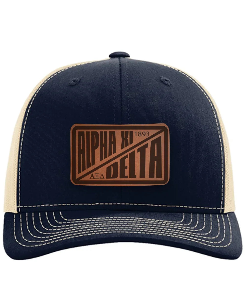 Alpha Xi Delta Richardson 112 Leatherette Patch Trucker Hat Divide
