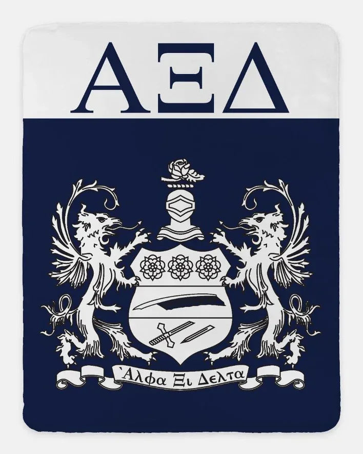 Alpha Xi Delta XL 60x80 Sherpa Throw Blanket - Blue Wide Band Crest