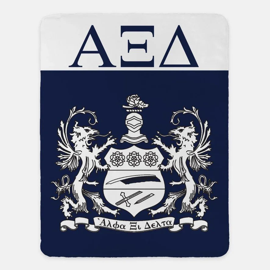 Alpha Xi Delta XL 60x80 Sherpa Throw Blanket - Blue Wide Band Crest