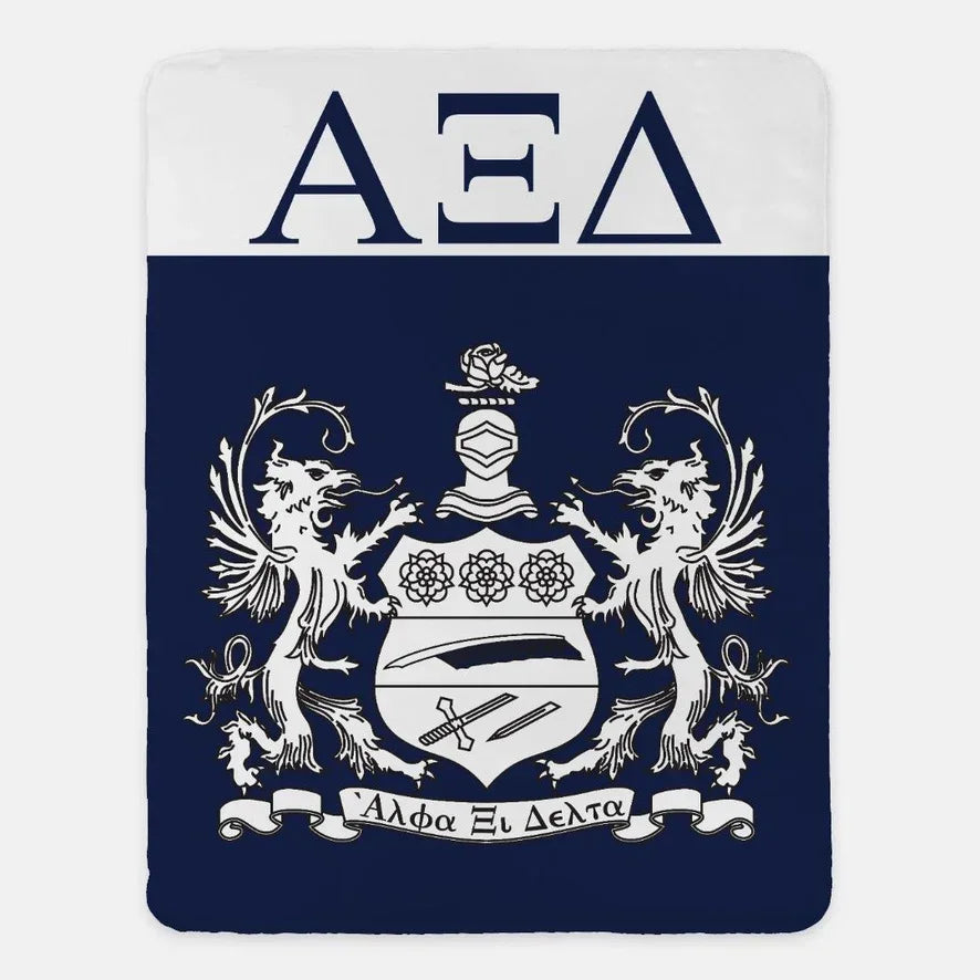 Alpha Xi Delta XL 60x80 Sherpa Throw Blanket - Blue Wide Band Crest