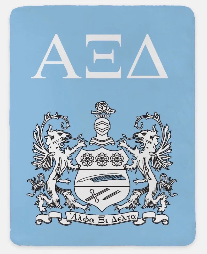 Alpha Xi Delta XL 60x80 Sherpa Throw Blanket - Crest Griffin Blue Throw Blankets
